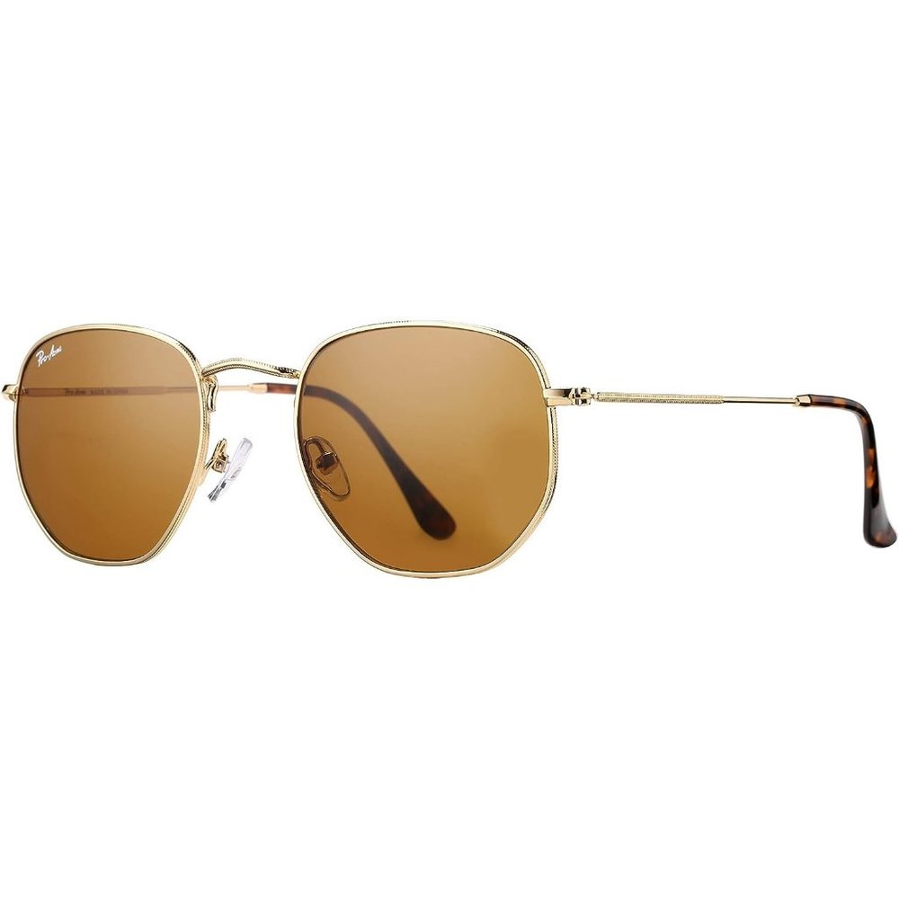 Women Small Square 100% Real Glass Lens Hexagonal Frame Sunglasses